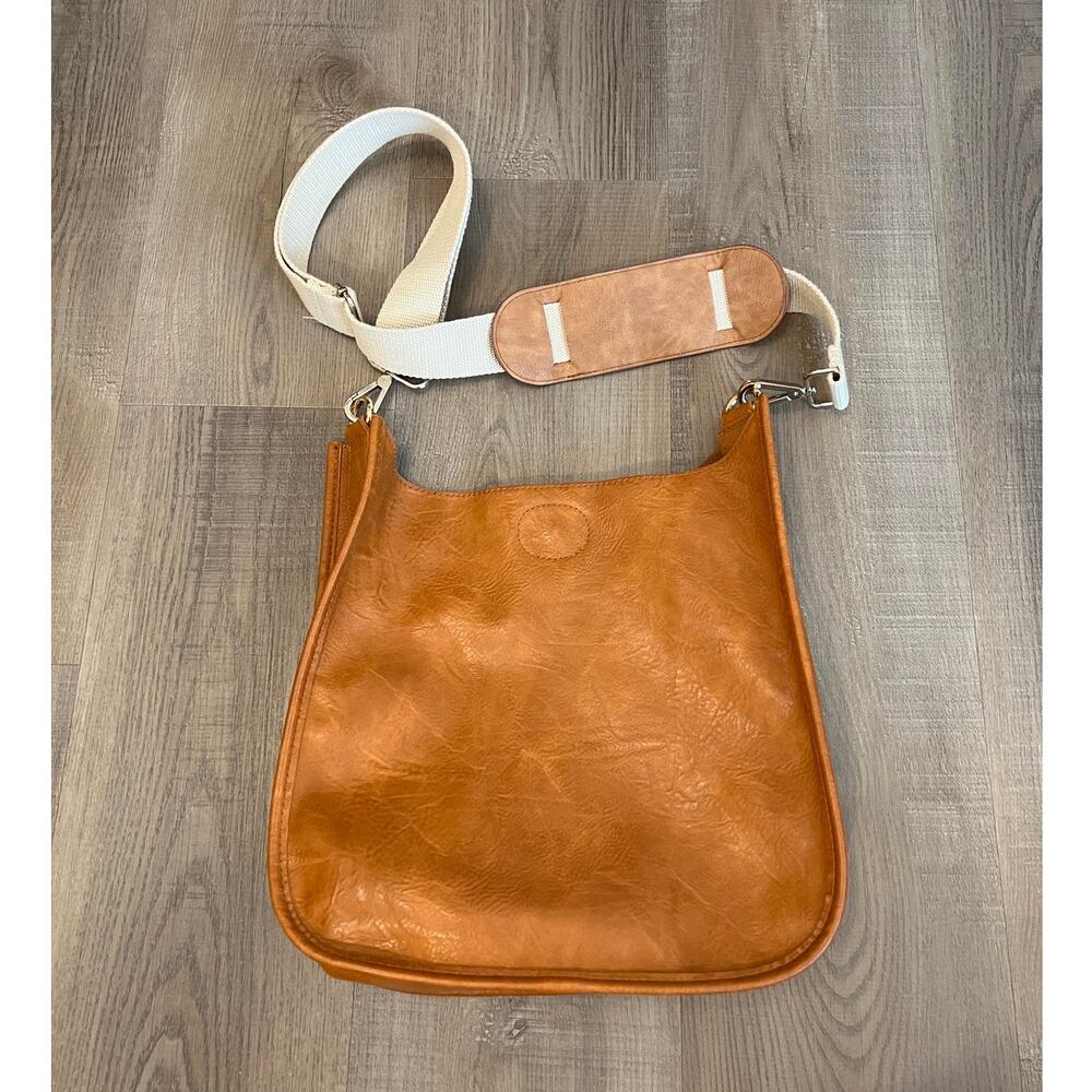 Ahdorned Brown Vegan Leather Crossbody Messenger Bag w/ Neutral Strap
